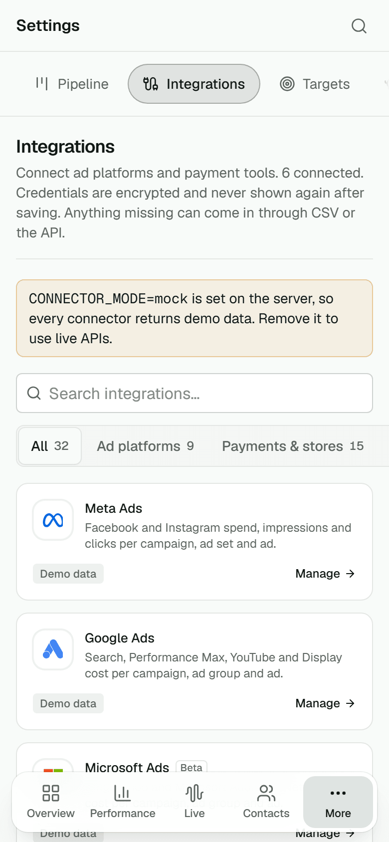 Integrations on a phone