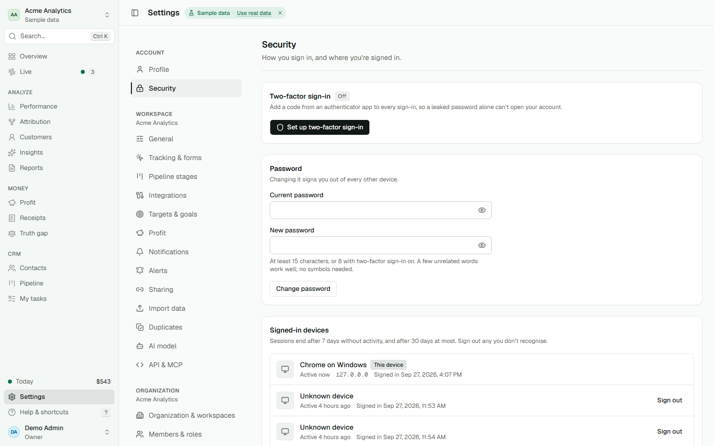 Account security with two-factor sign-in and signed-in devices