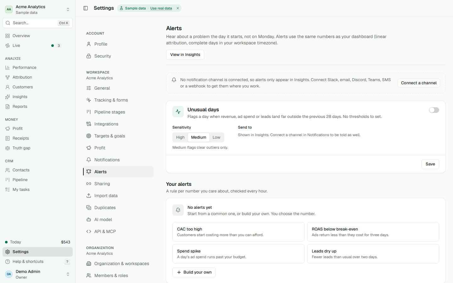 Alerts settings