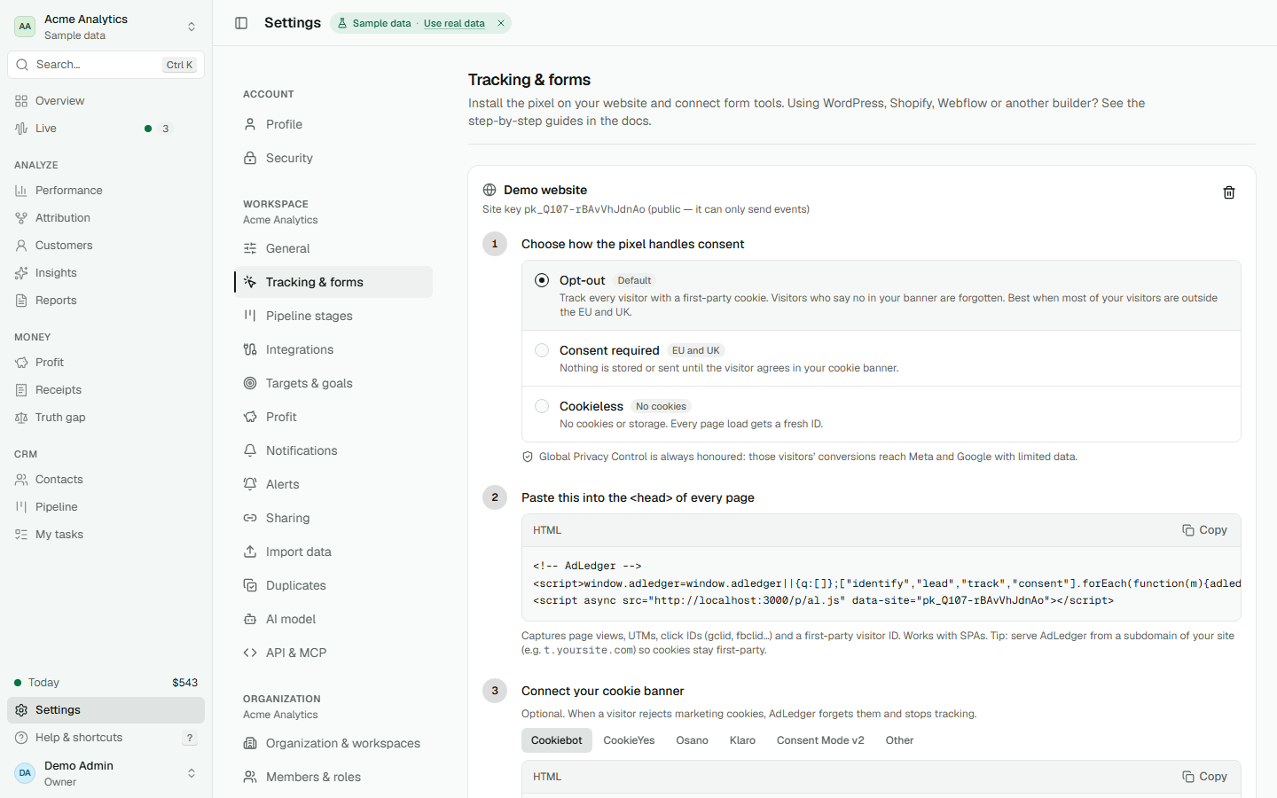 Tracking settings