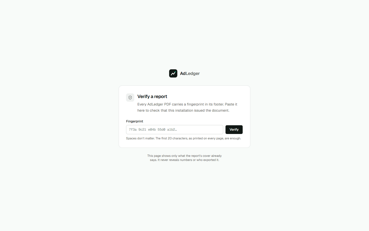 Public verify page for report fingerprints