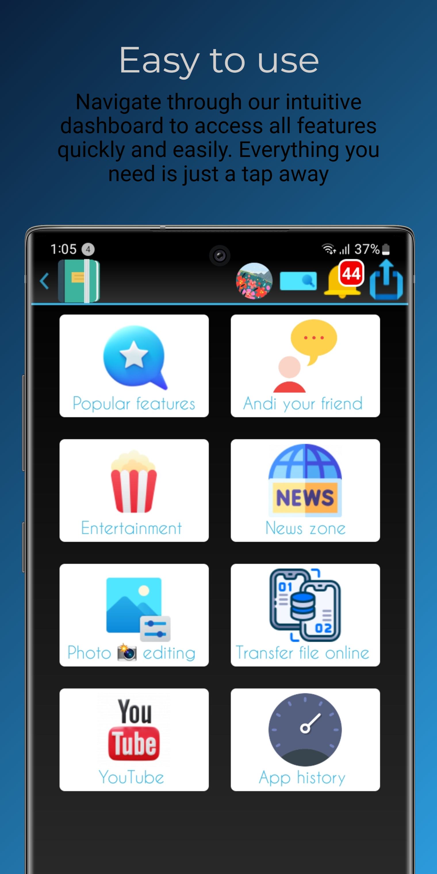 Home screen interface - Light mode