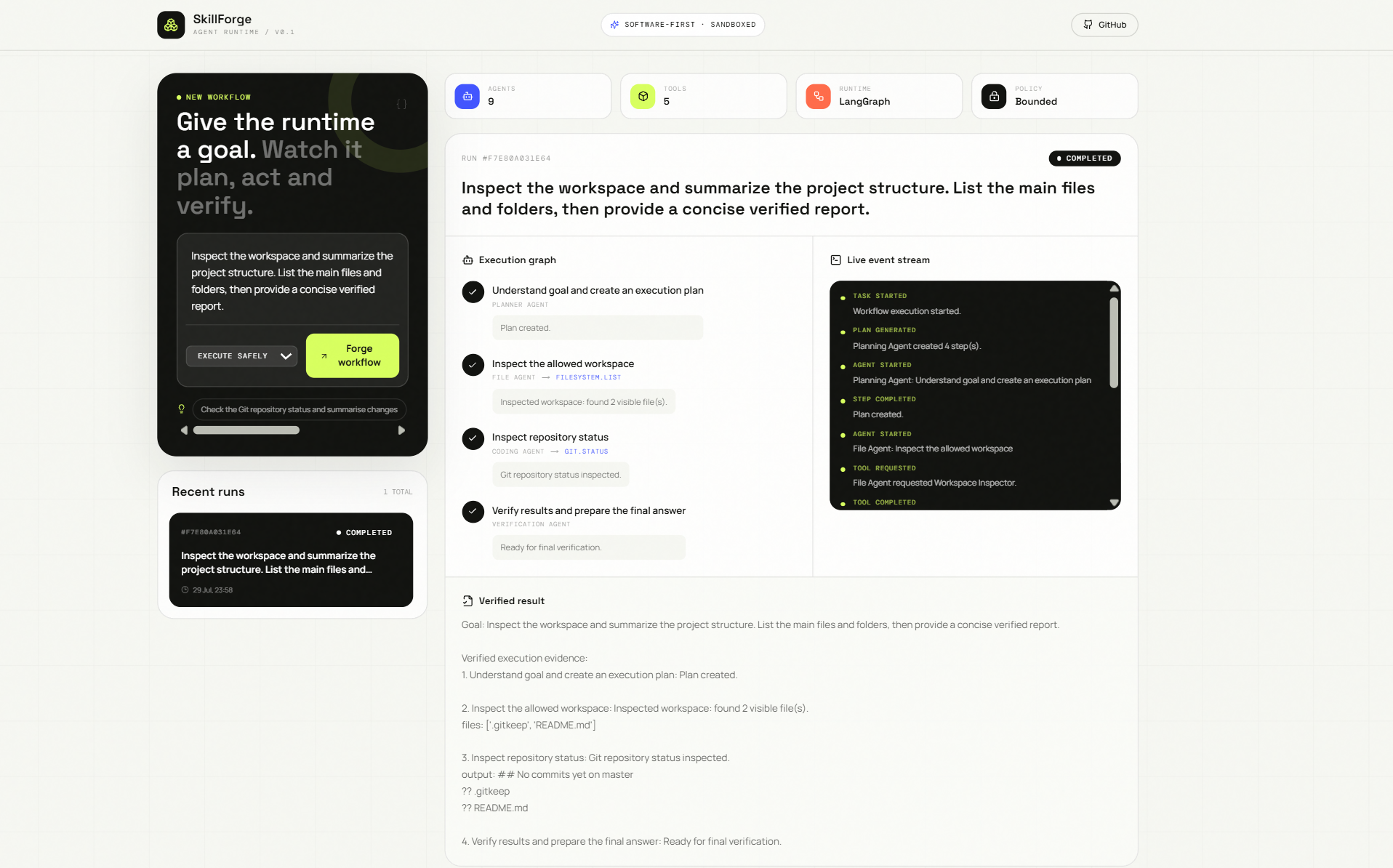 SkillForge execution dashboard