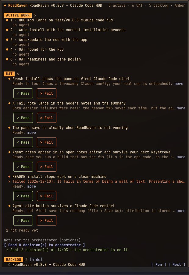 UAT section with Pass and Fail buttons