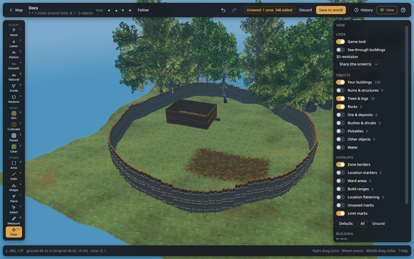 The editor, showing a base on a server