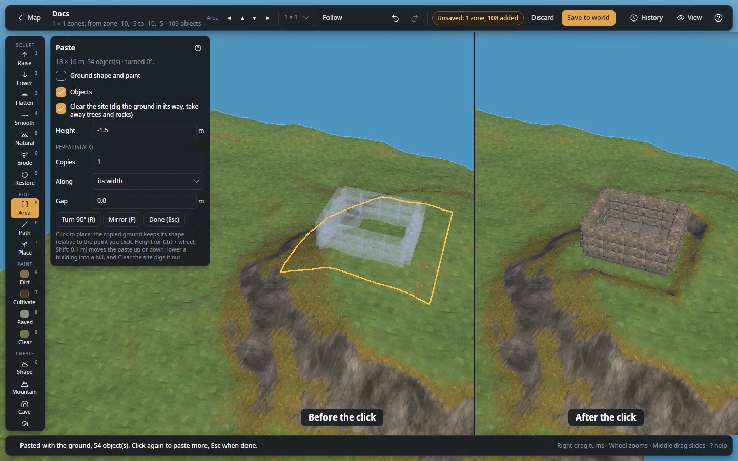 A blueprint pasted on a slope: the hill dug out under it