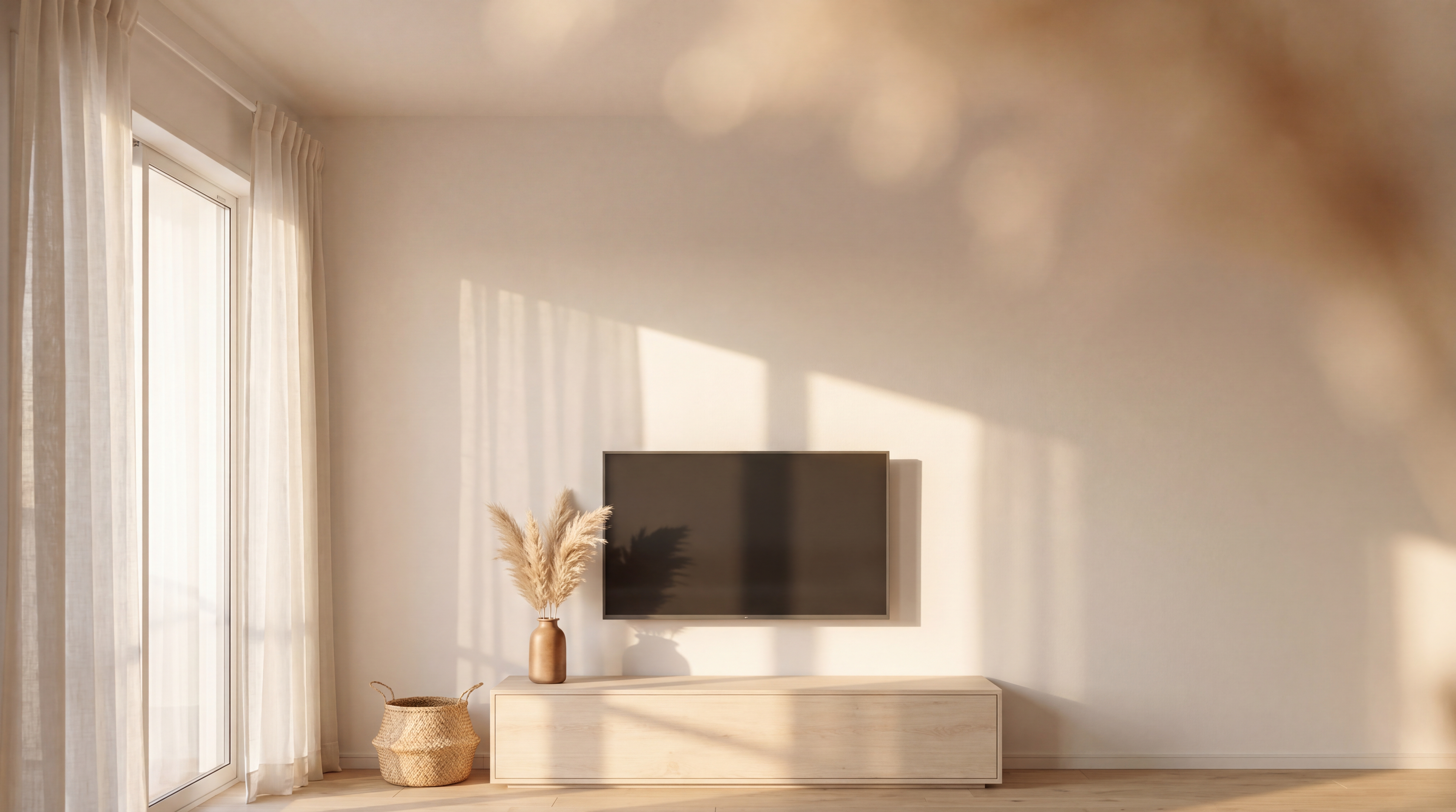 賃貸住宅の壁に設置された壁掛けテレビのイメージ