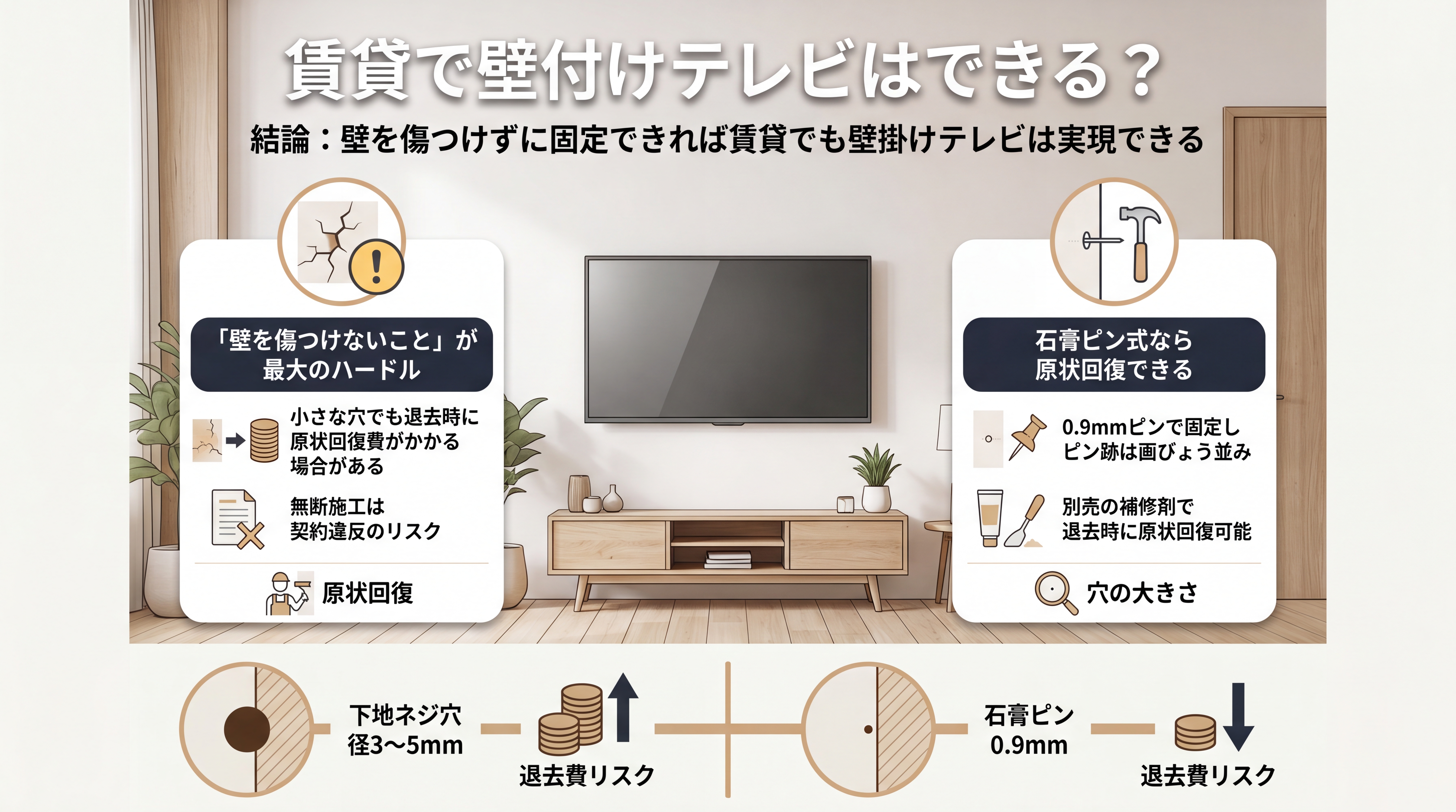 壁付けテレビでテレビボードはどうする？賃貸OKの設置方法を解説