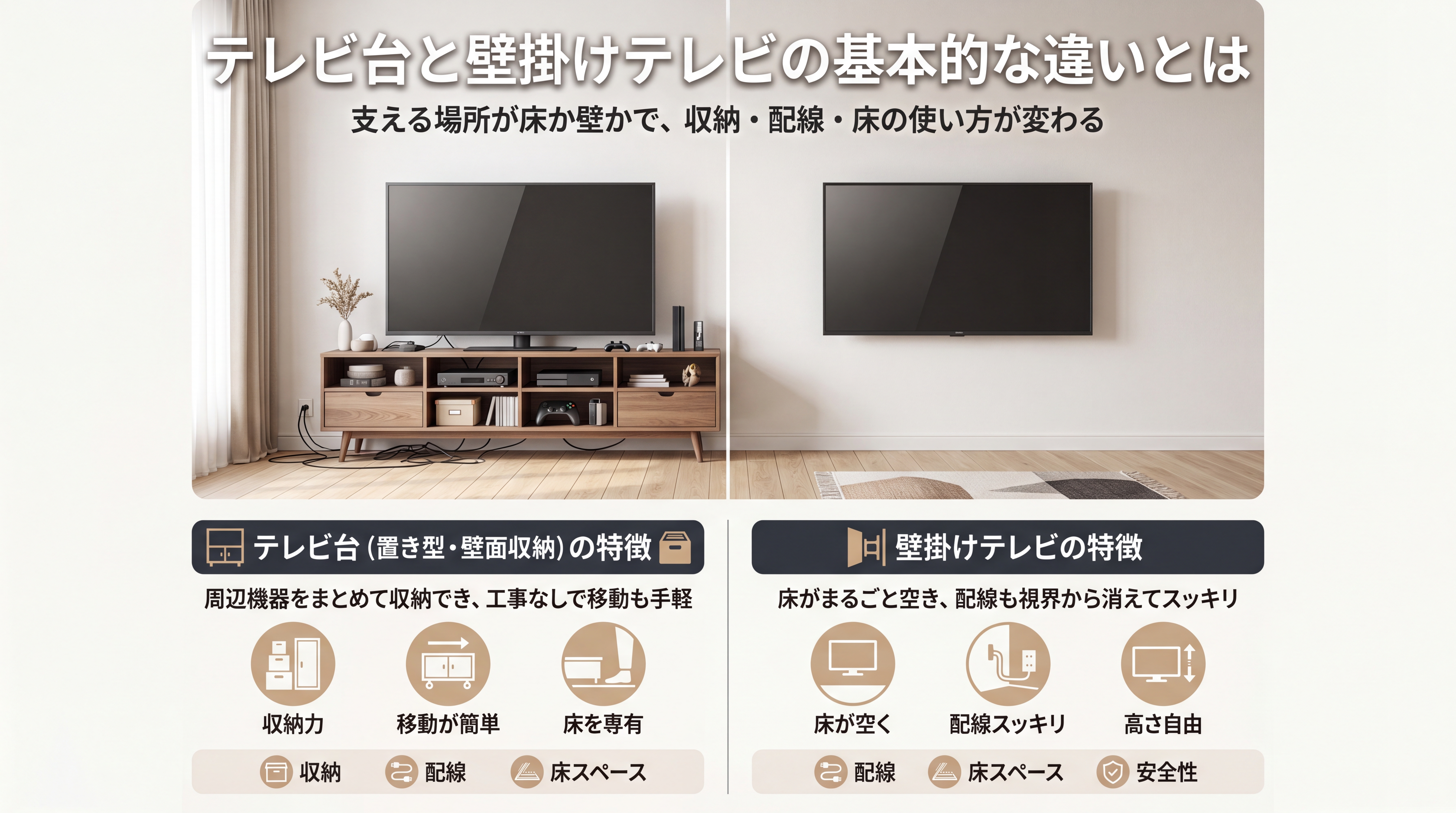 テレビ台と壁掛けテレビの基本的な違いとは