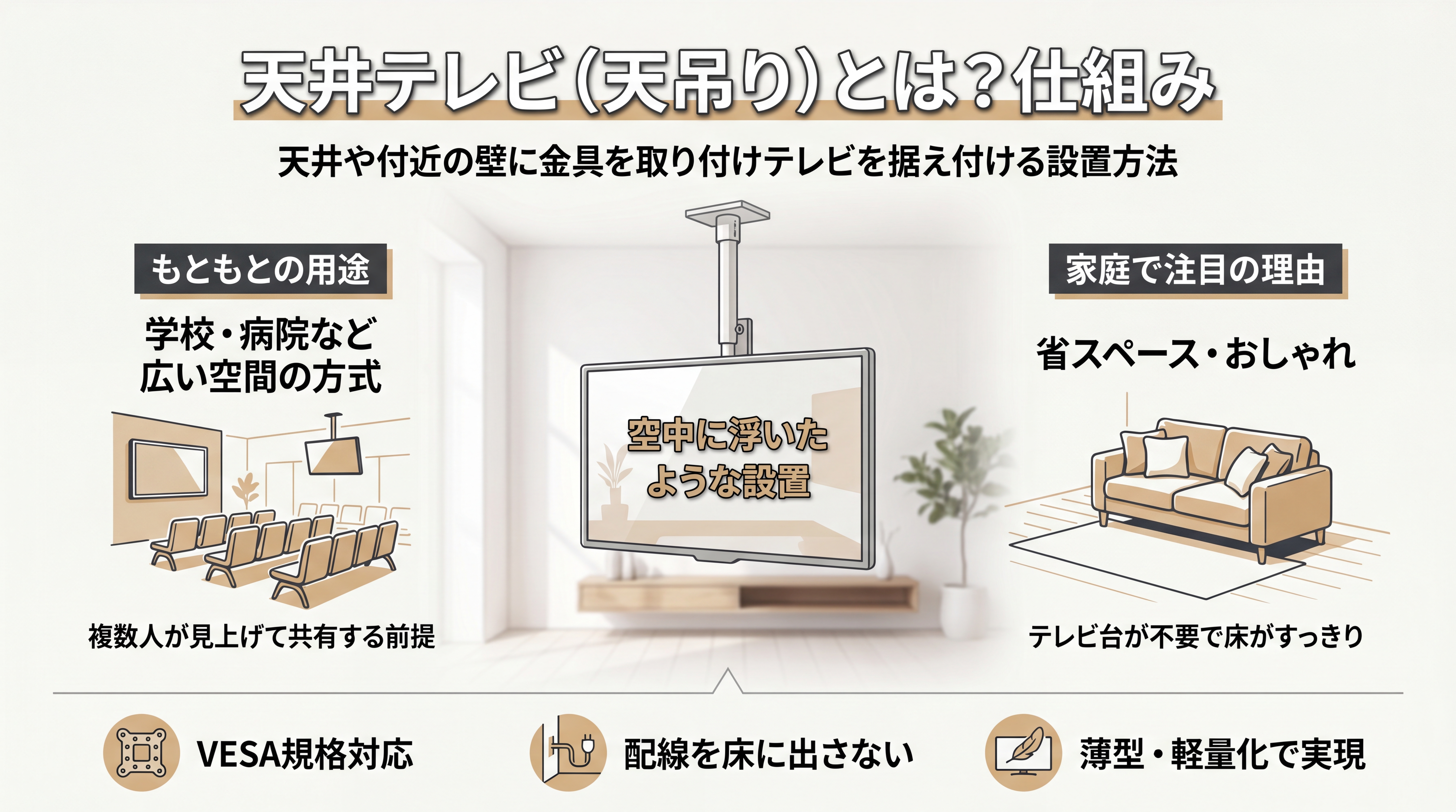 天井テレビ（天吊り）とは？まず知っておきたい仕組み
