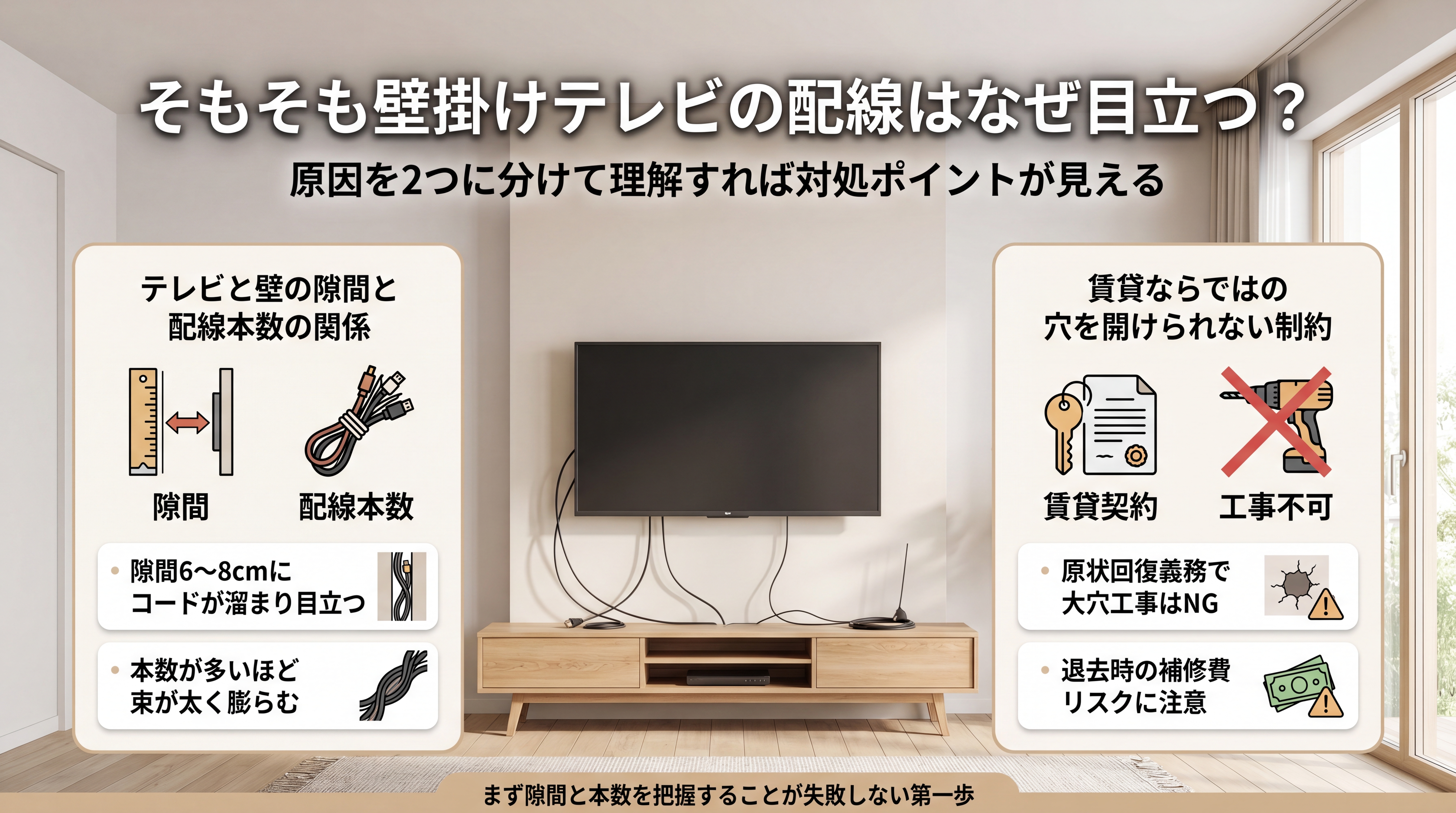 そもそも壁掛けテレビの配線はなぜ目立つ?