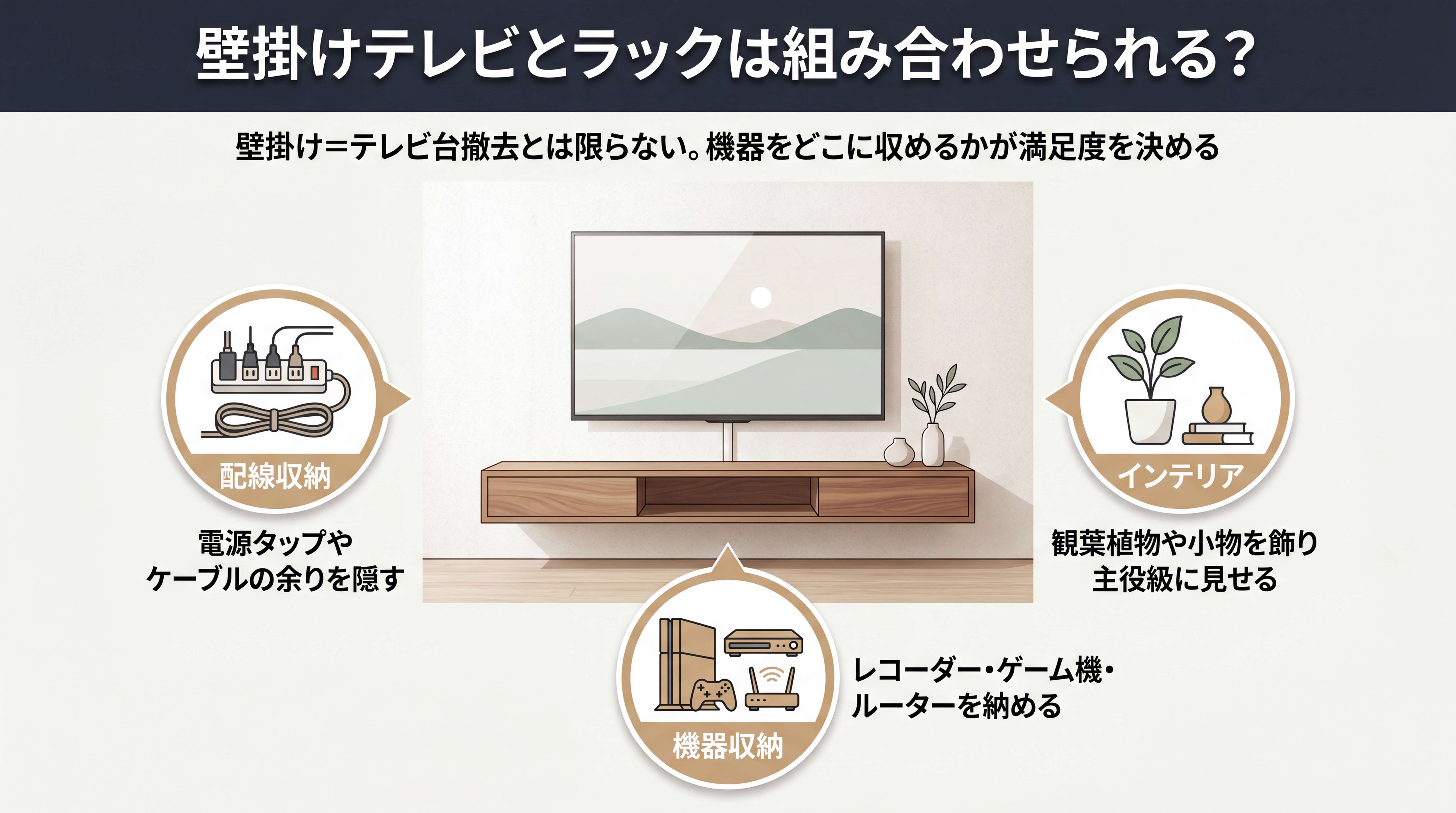 壁掛けテレビとラックは組み合わせられる?基本の考え方