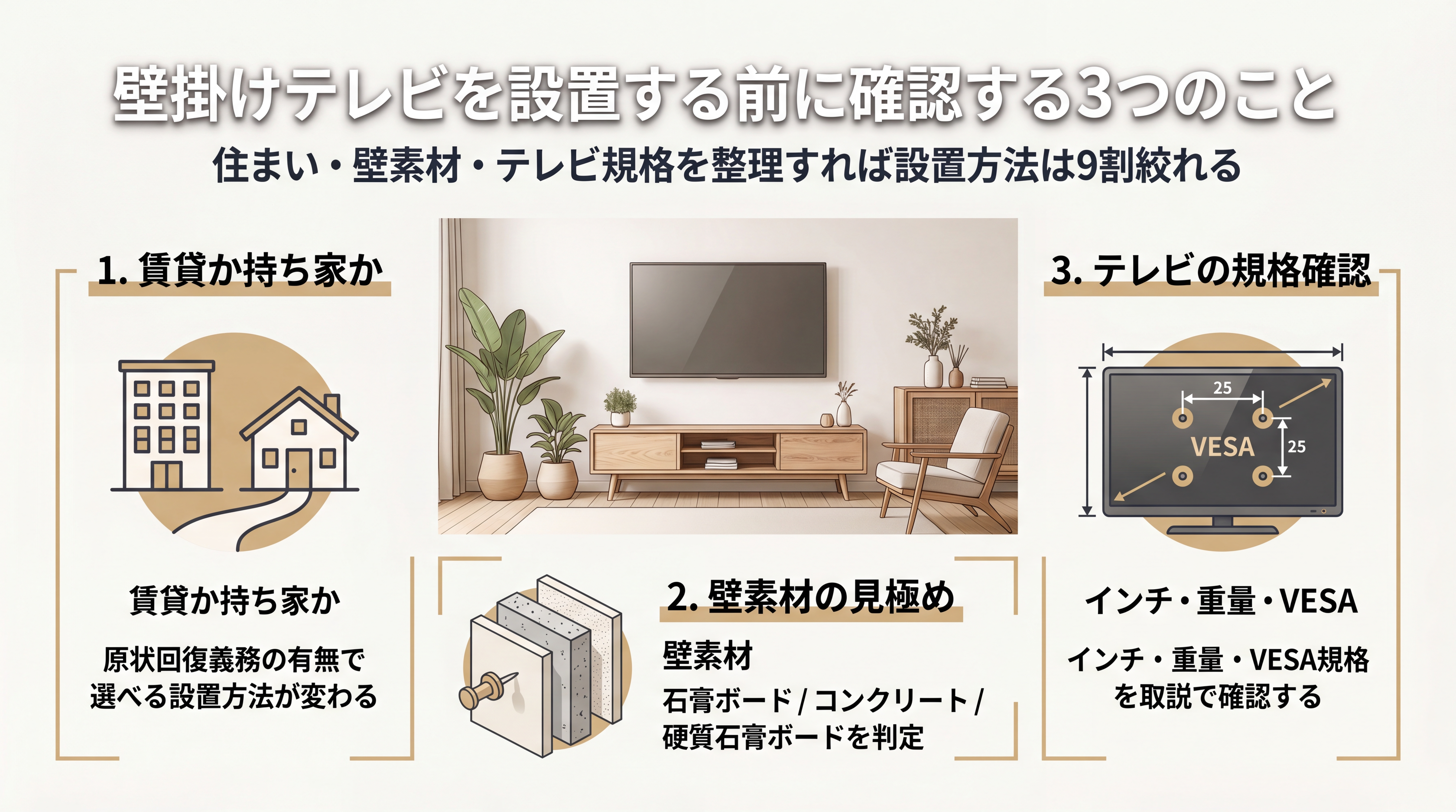 壁掛けテレビを設置する前に確認する3つのこと