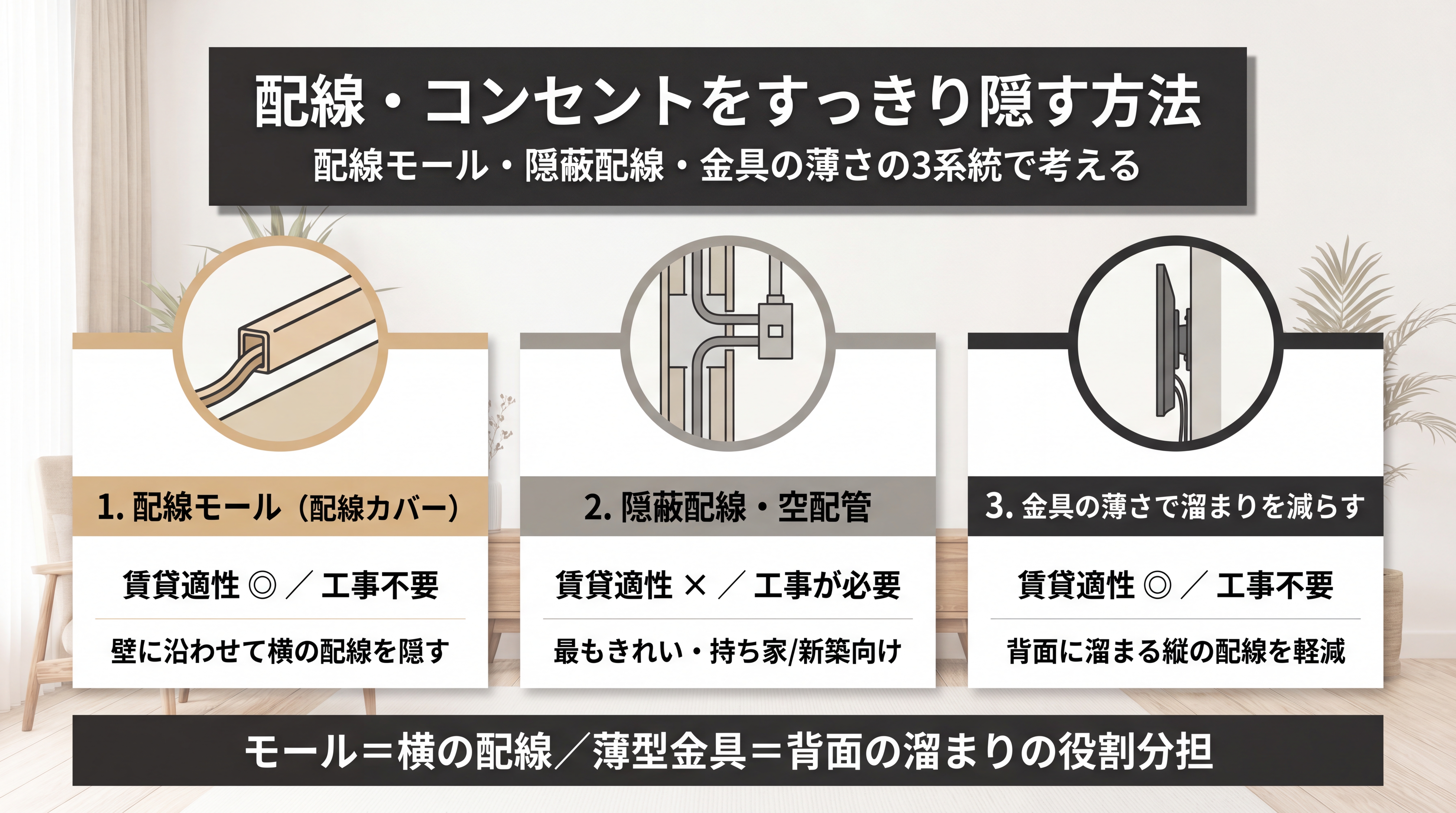 壁掛けテレビの配線・コンセントをすっきり隠す方法