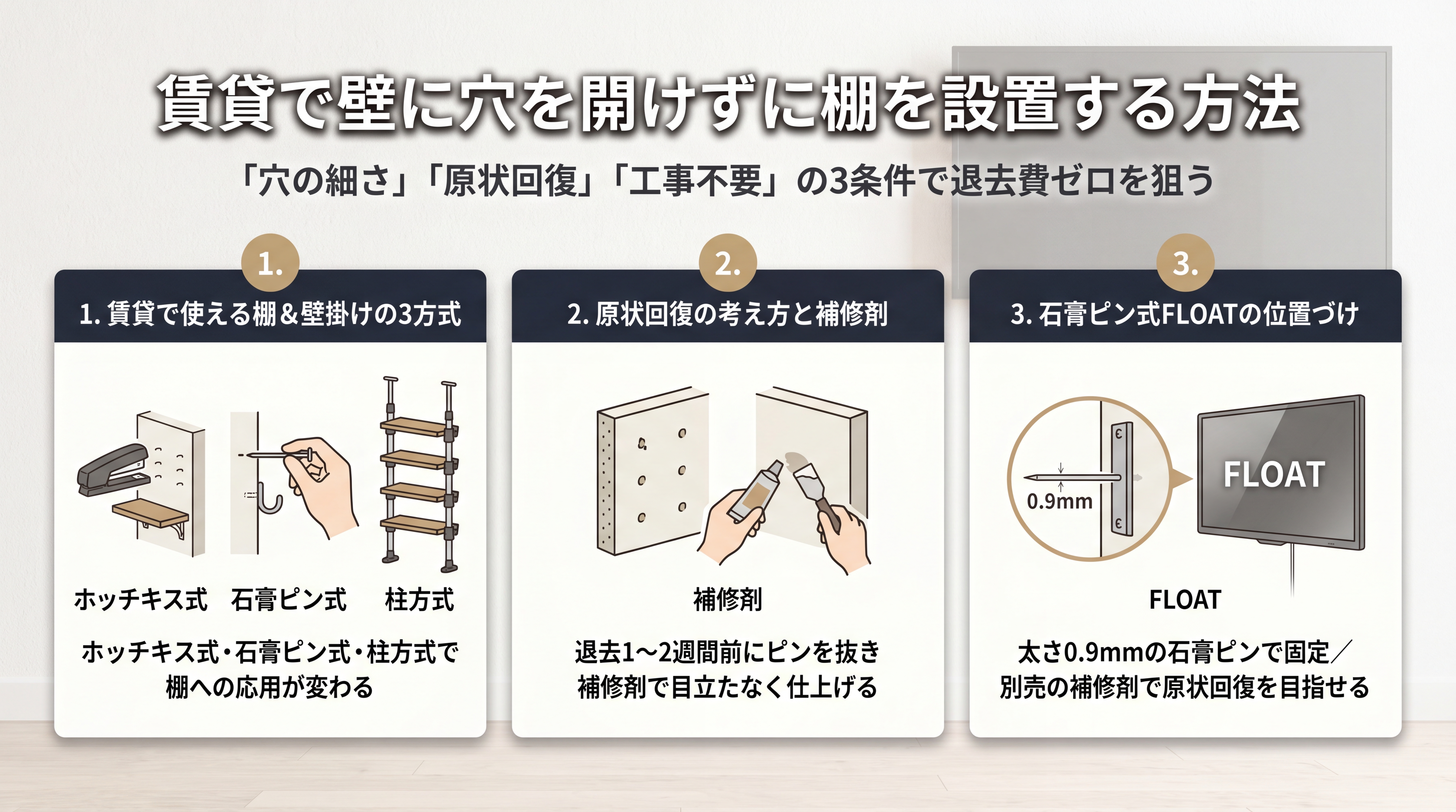 賃貸で壁に穴を開けずに棚を設置する方法