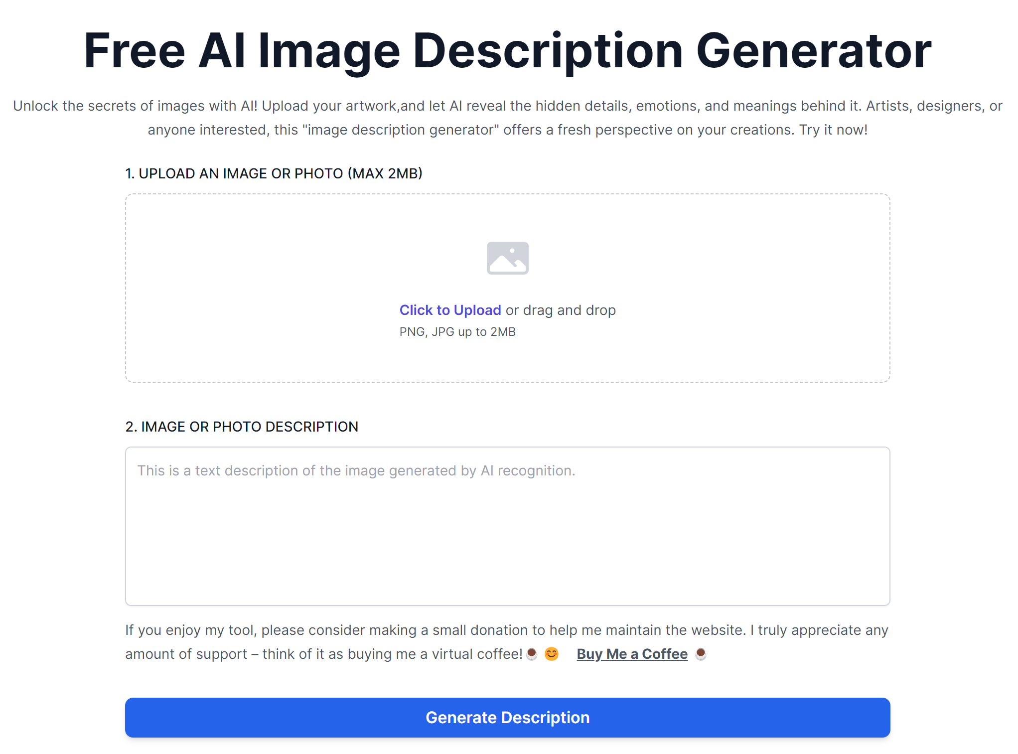 AI Image Description Generator Screenshot 1