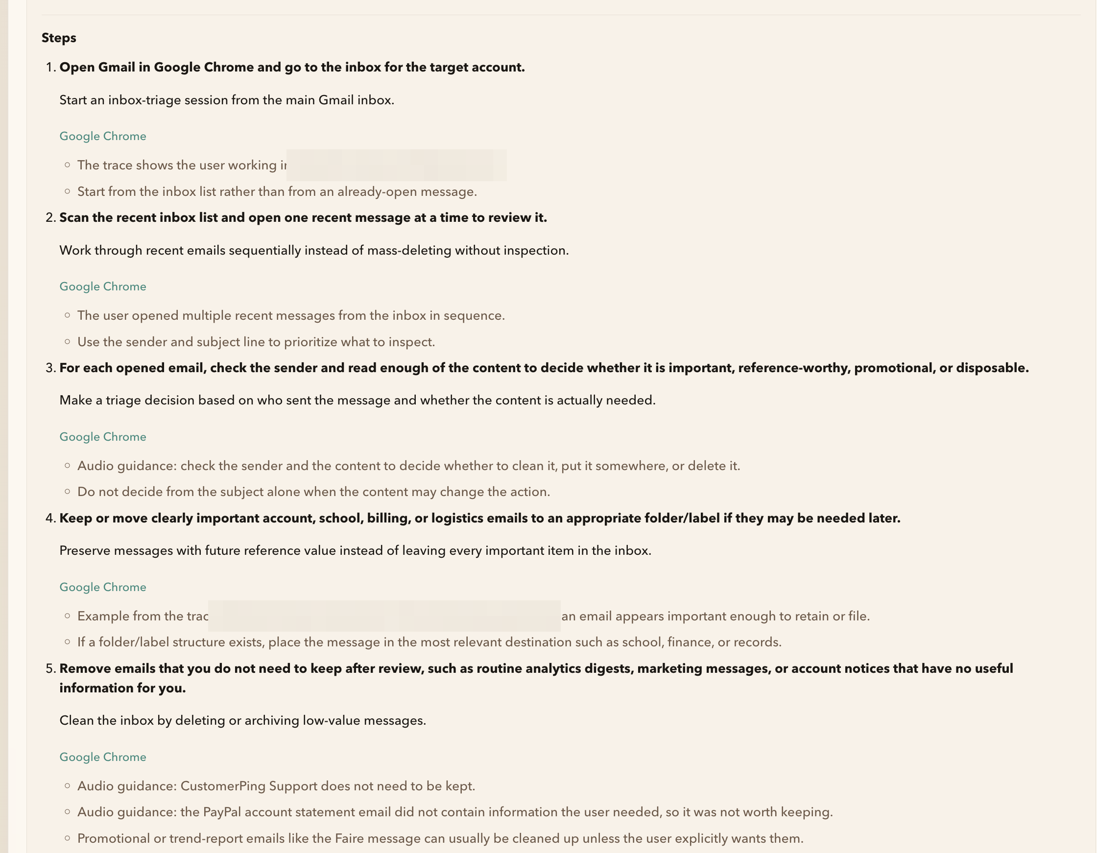 OysterWorkflow generated skill steps with sensitive details redacted