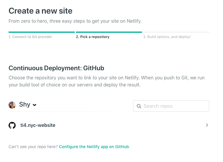 Connect to the repo in Netlify