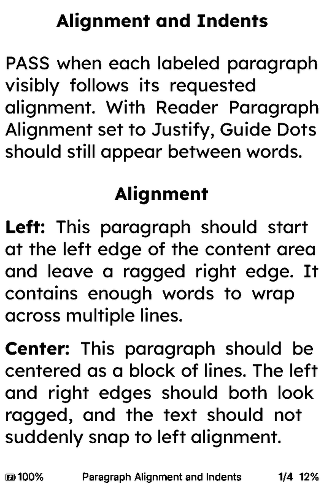 EPUB paragraph alignment with Justify enabled on the X3 simulator