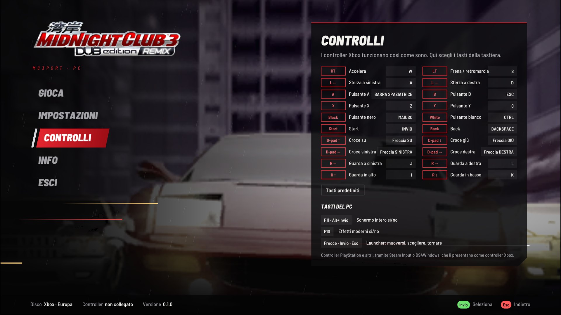 Launcher controls, with rebindable keys