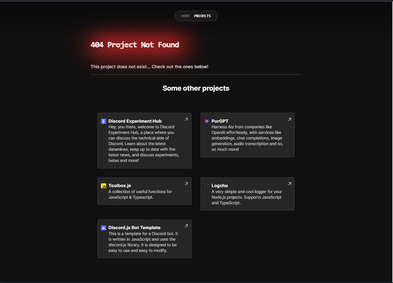 Nonexistant project page screenshot