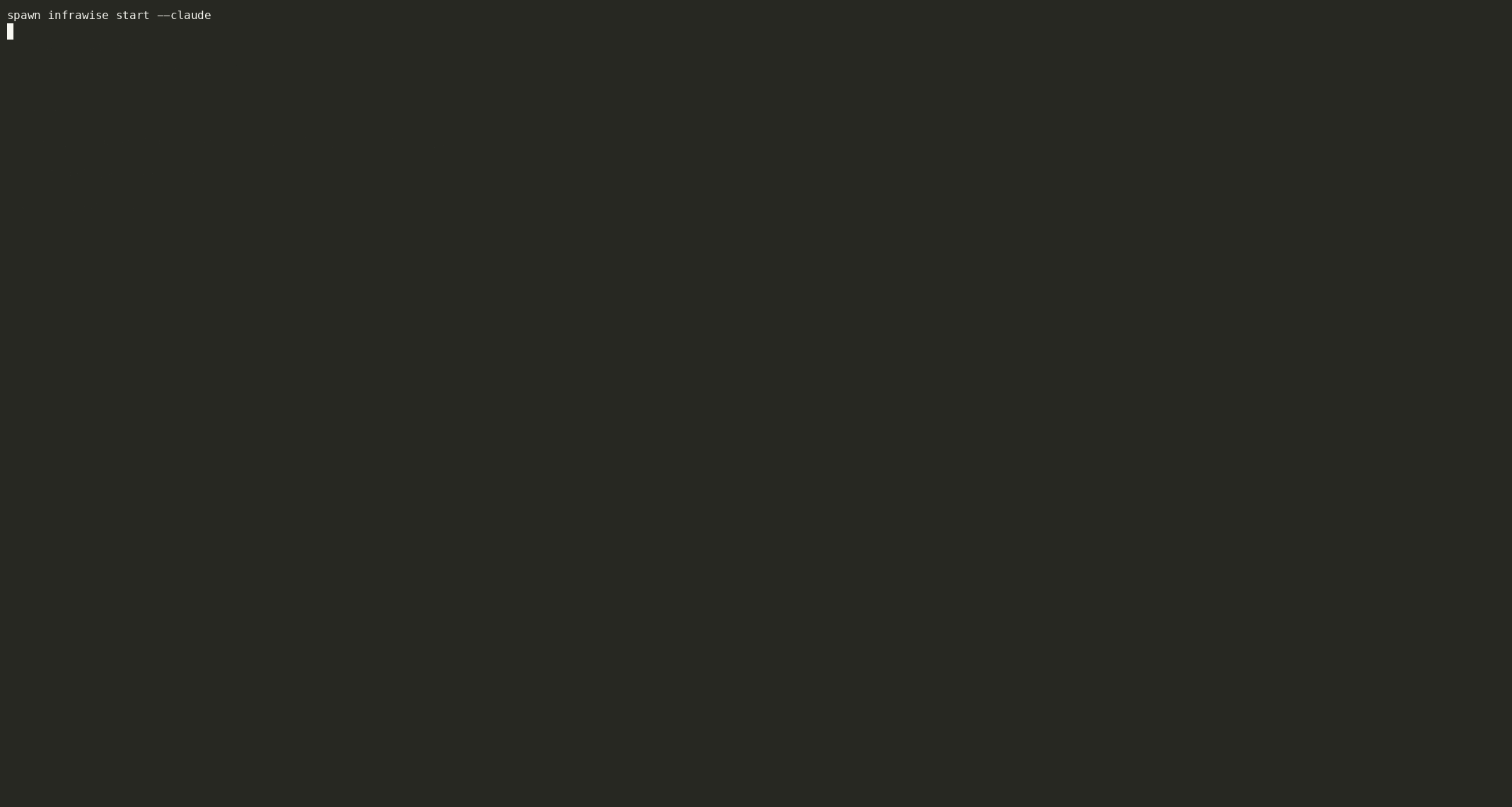 infrawise start --claude, then Claude Code answers an SQS handler question with the exact event shape and queue risks pulled live from infrawise