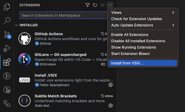 Installing from VSIX file