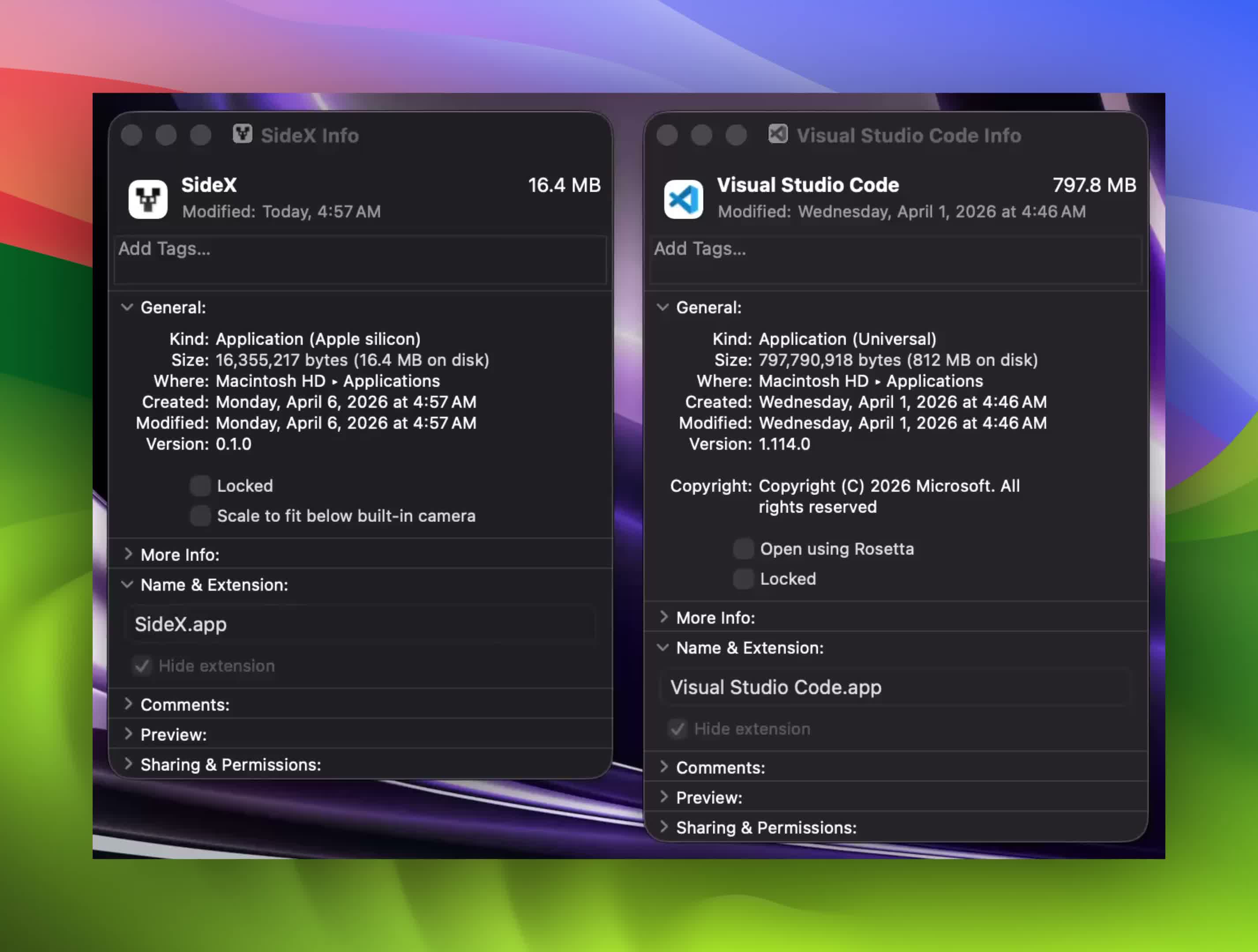 SideX 16.4 MB vs Visual Studio Code 797.8 MB