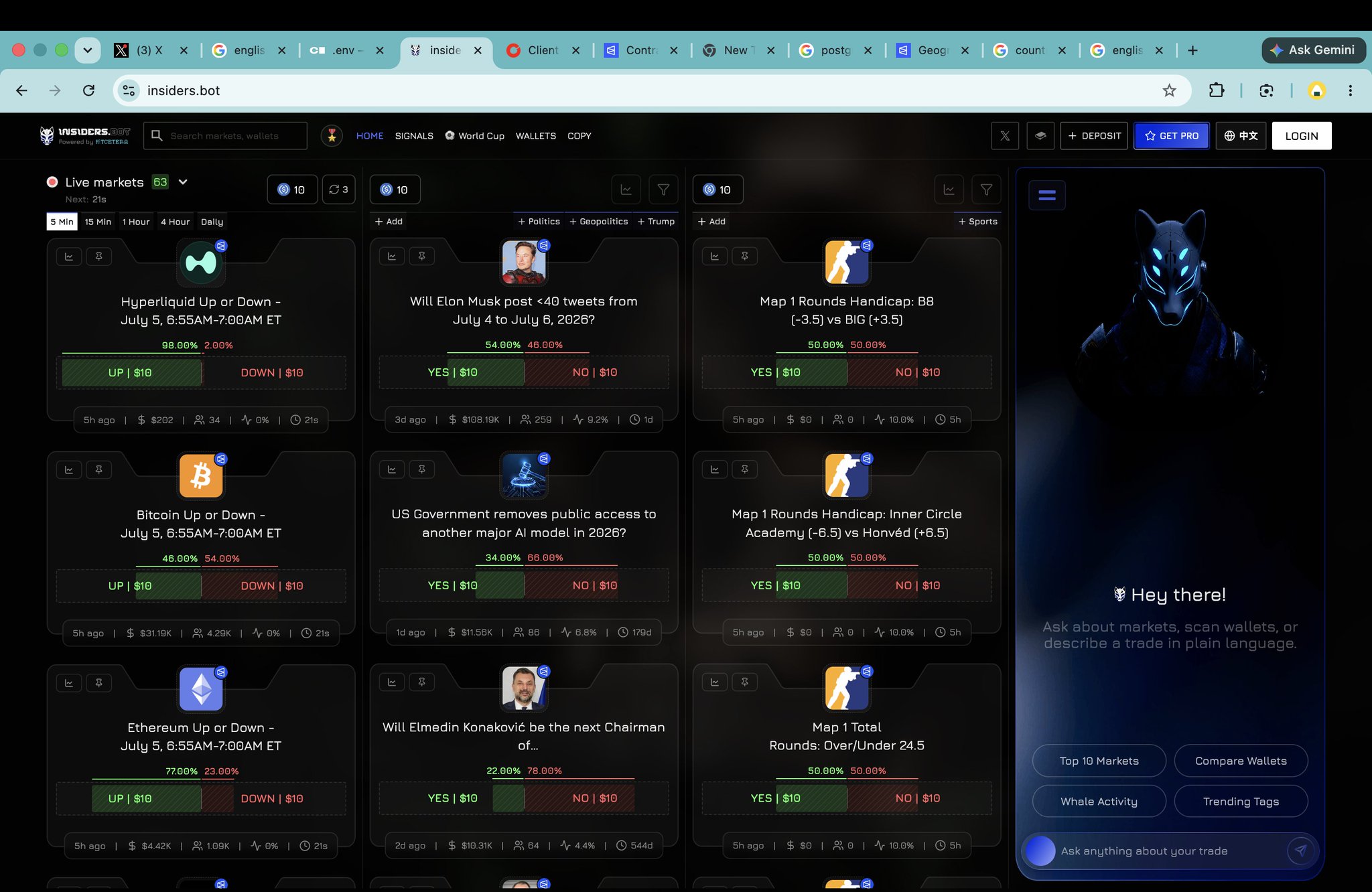 insiders.bot live markets and AI assistant