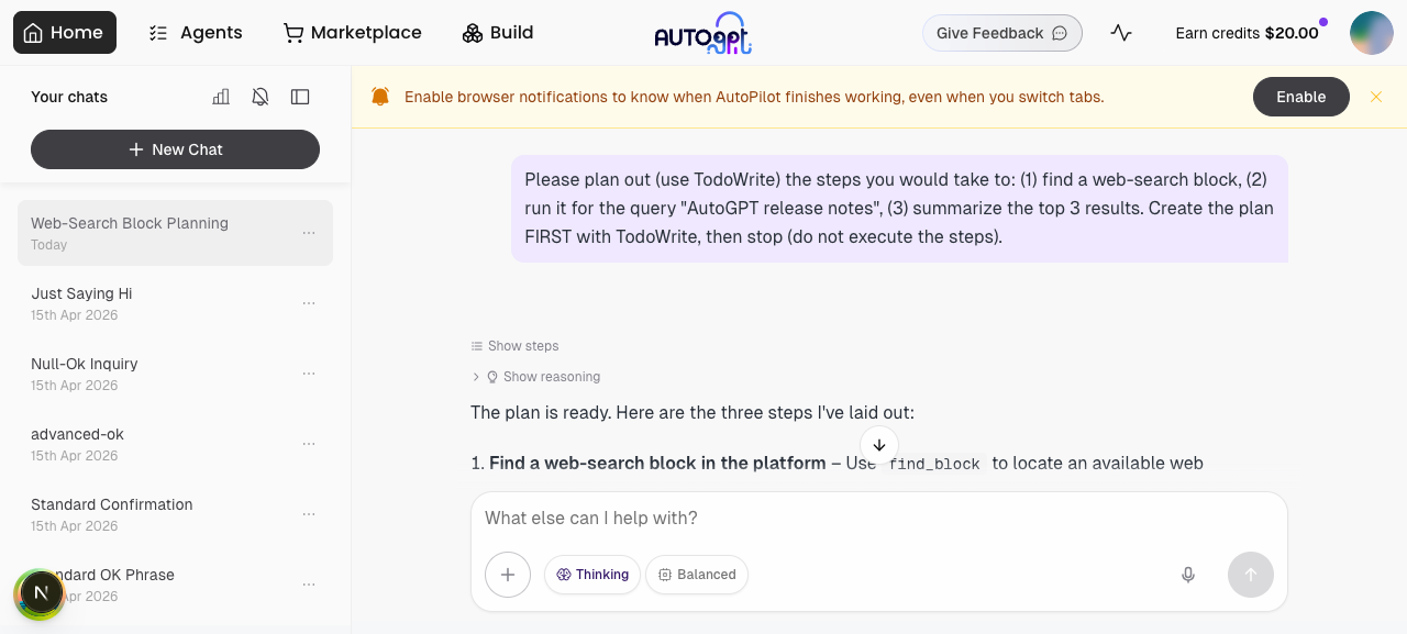 Chat render with Show steps button