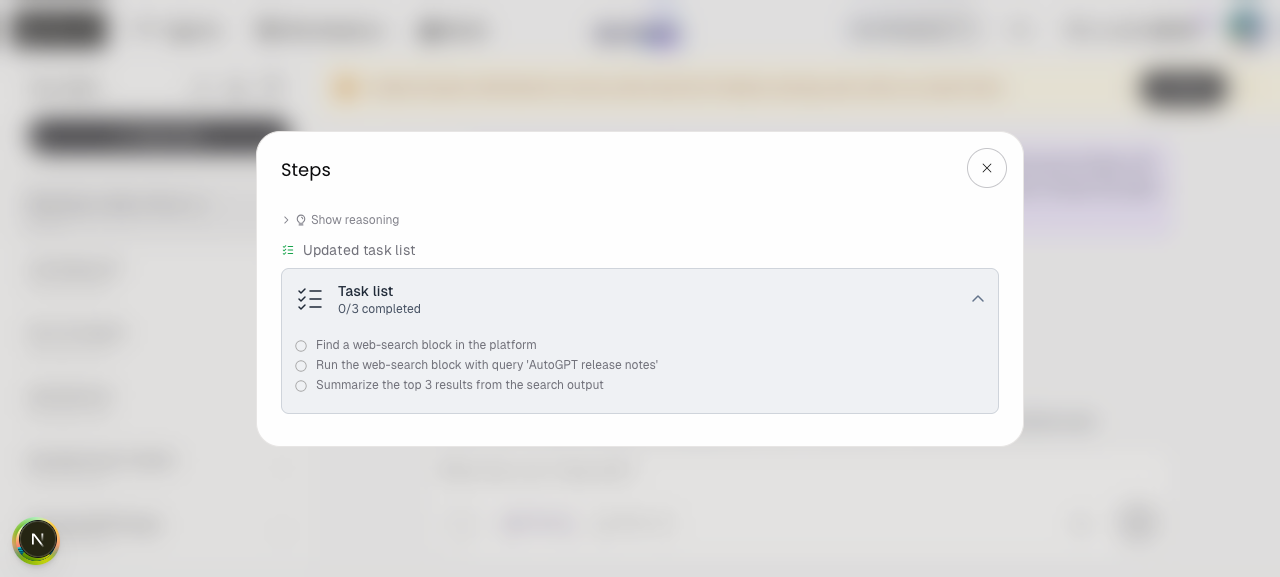 Steps dialog expanded