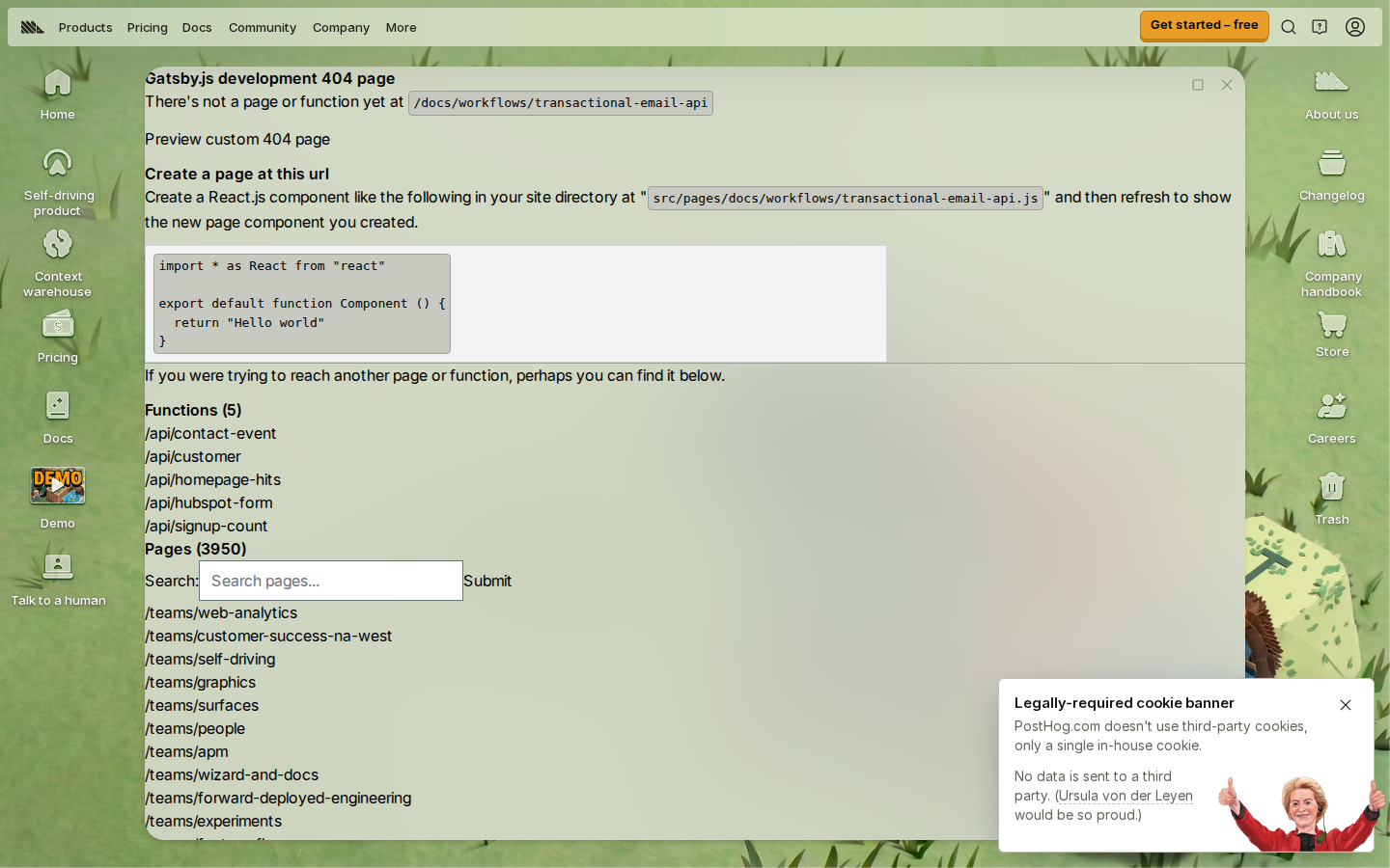 Red: Gatsby development 404 for the docs_url
