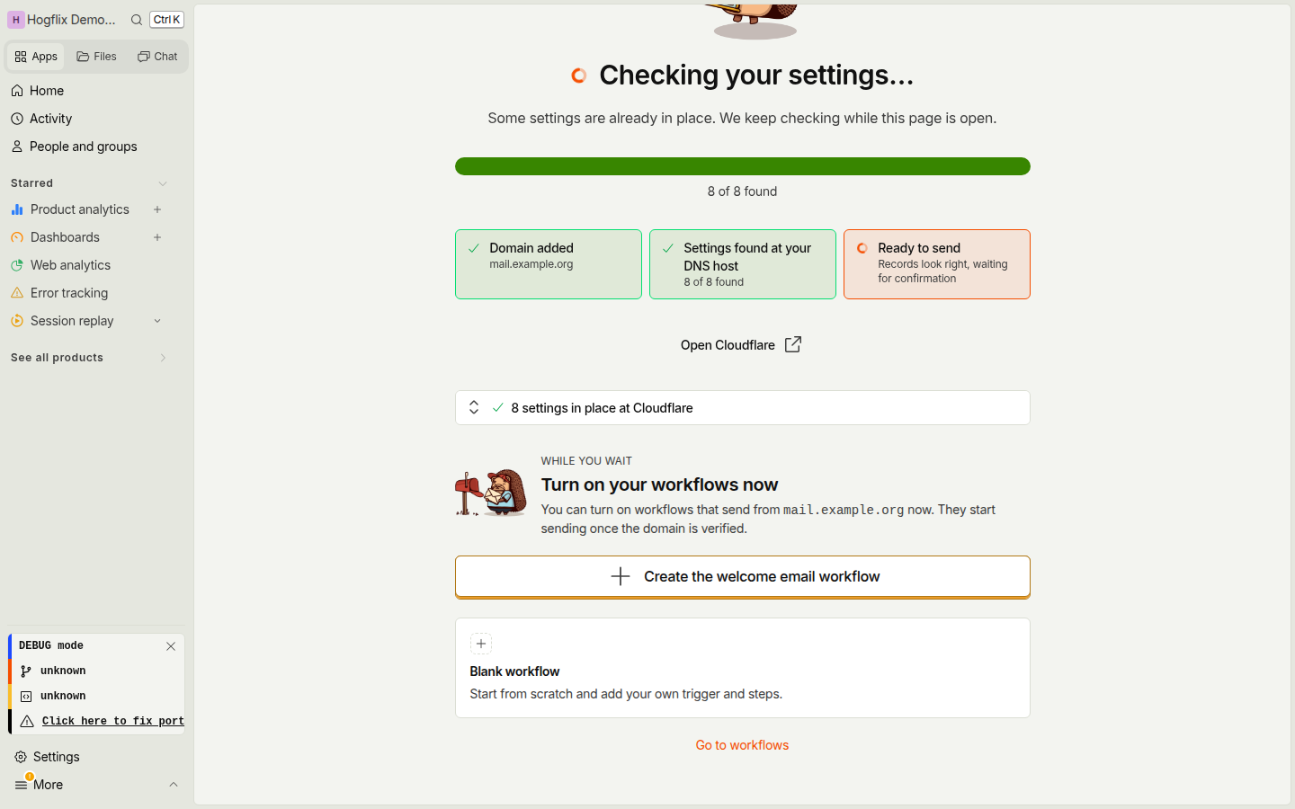 Workflow choices while the domain verifies