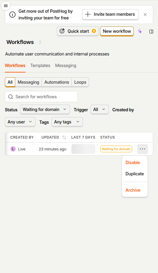 Row menu with Disable at 520 px