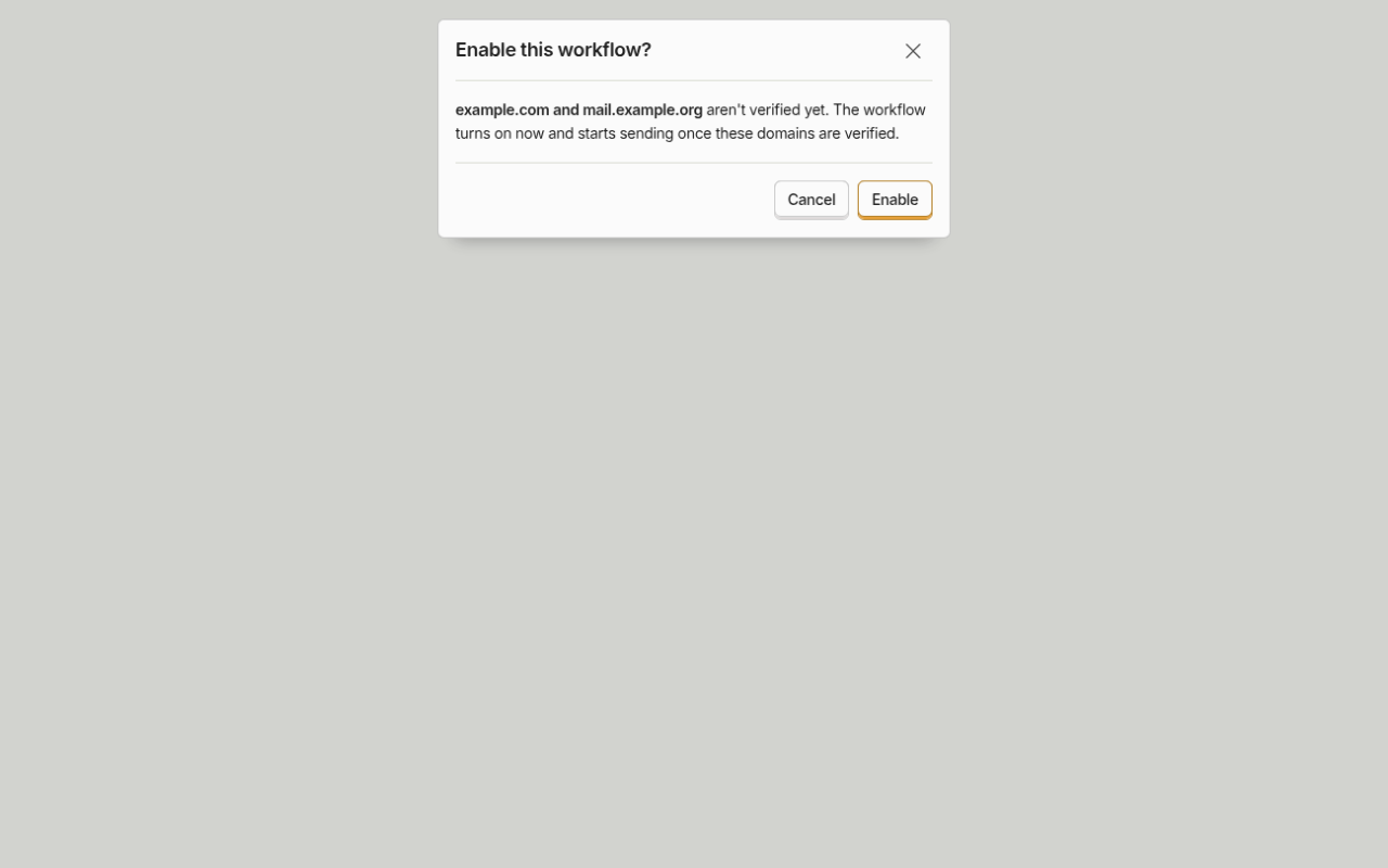Enable prompt naming two unverified domains