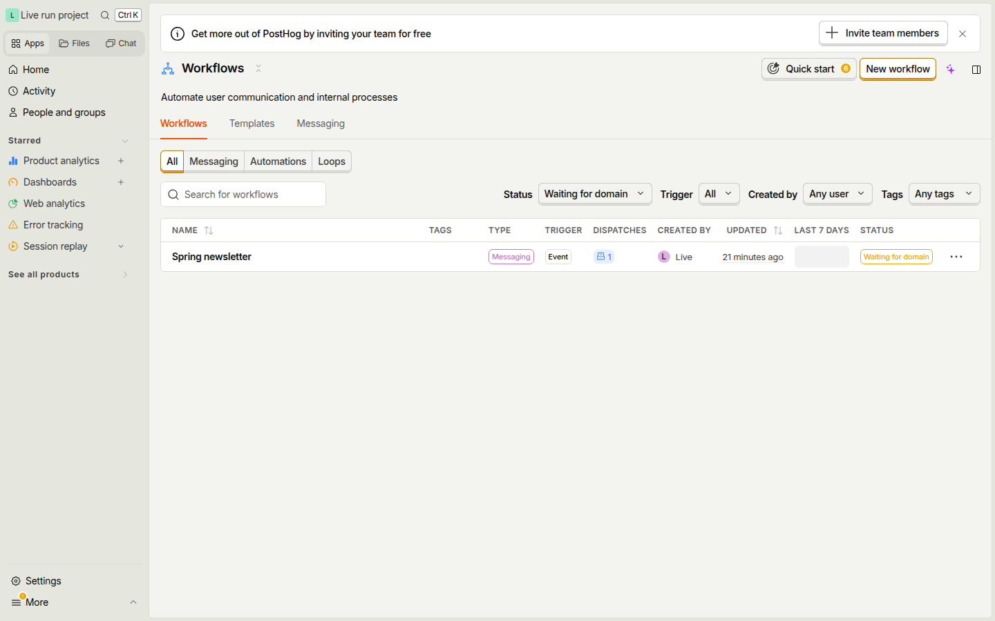 List filtered to the waiting workflow