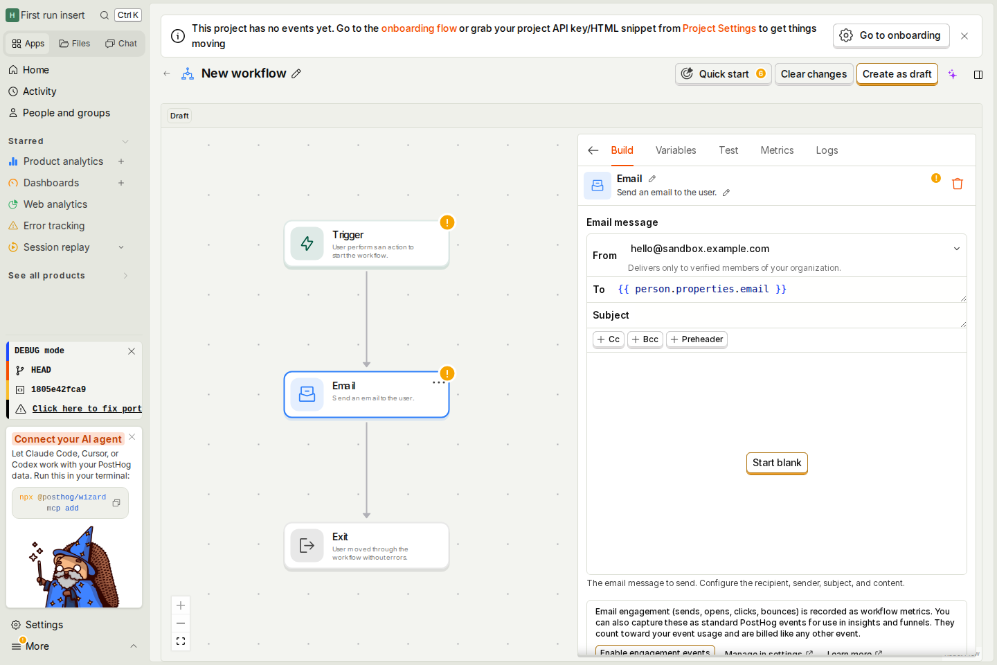 After setup: the same step has the sandbox sender