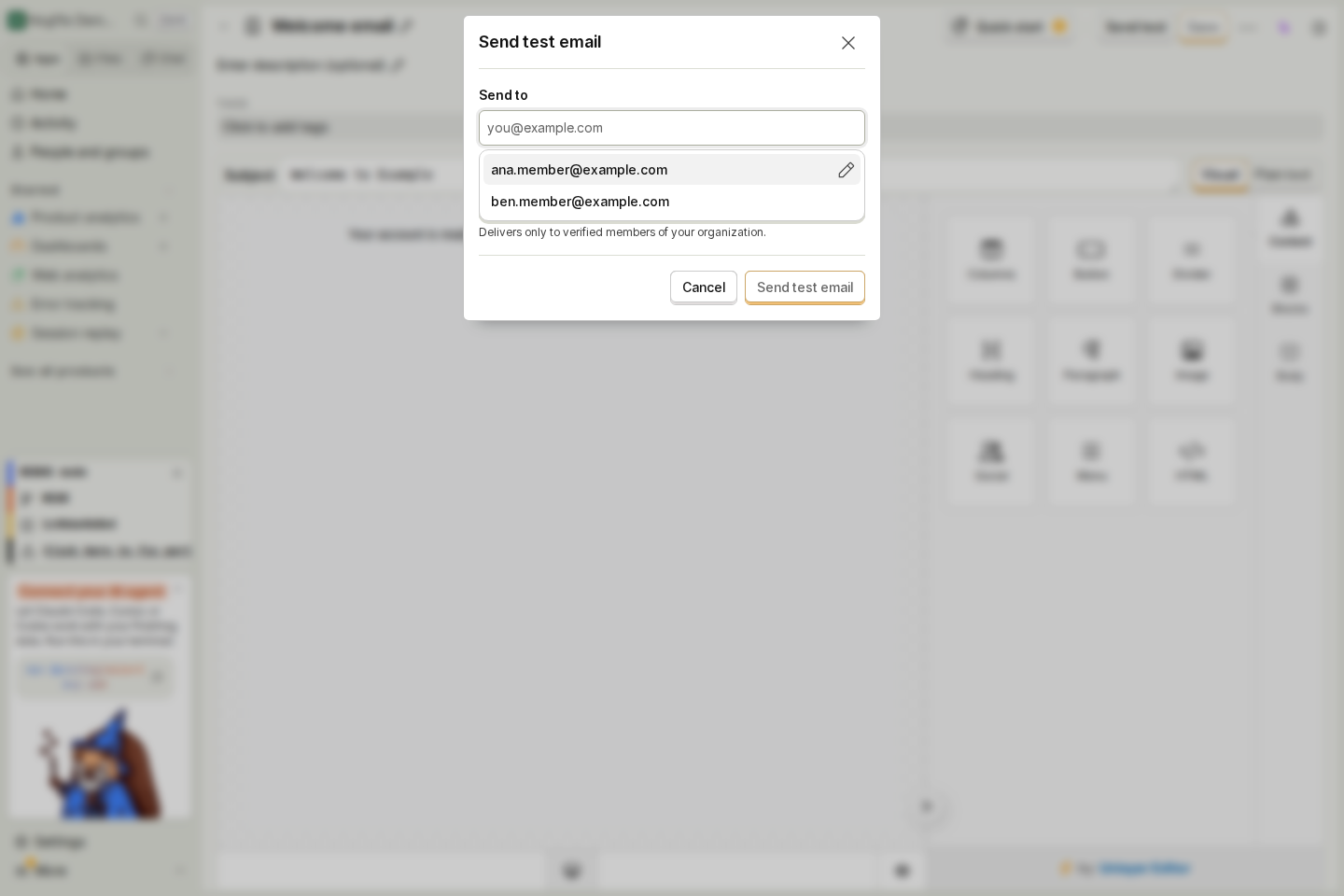 Send test email suggests verified members