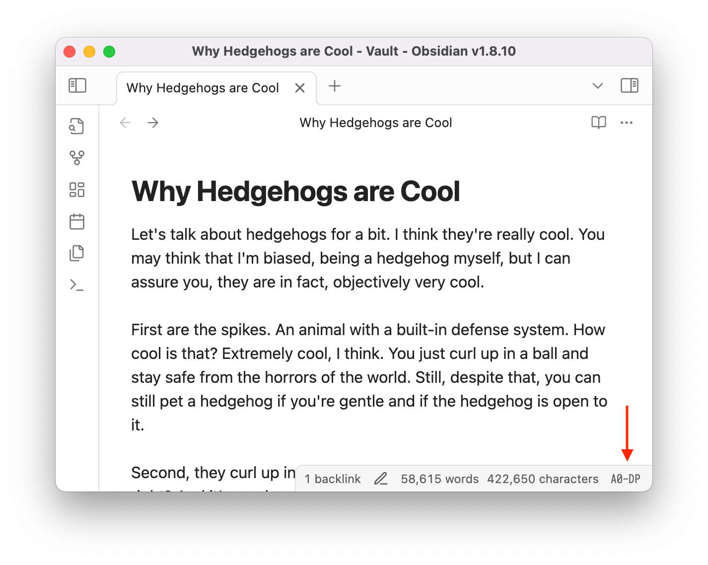 Note code in the status bar