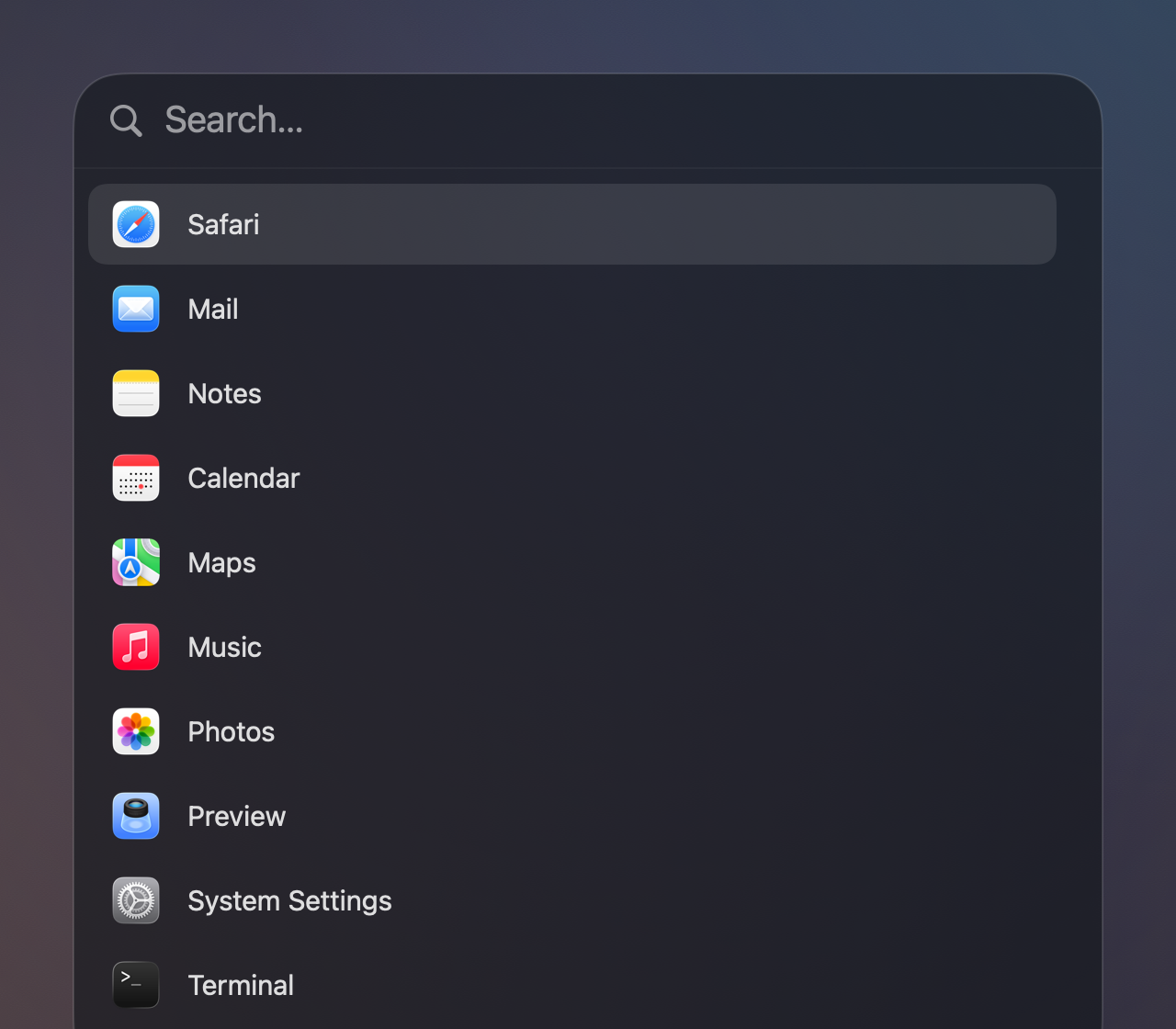 Launcher with a search field and a list of apps
