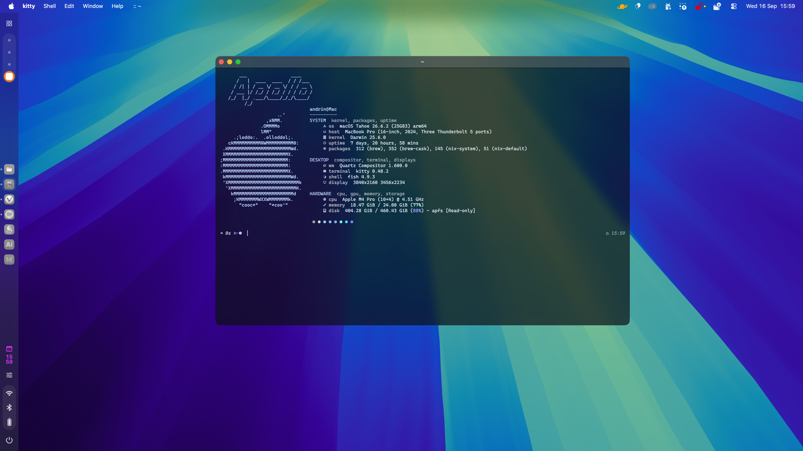 ApolloShell on a desktop: sidebar with dock on the left, dashboard open at the top