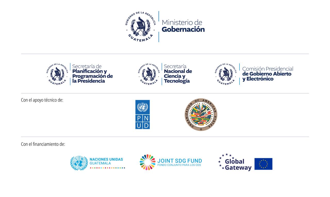 Logotipos de las instituciones que lideran, acompañan y financian la Estrategia Nacional de Datos Abiertos