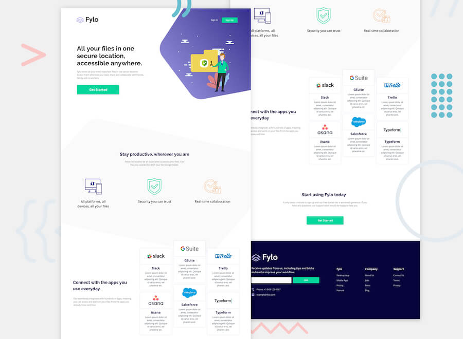 Header/intro section for the Landing page with detailed integrations section