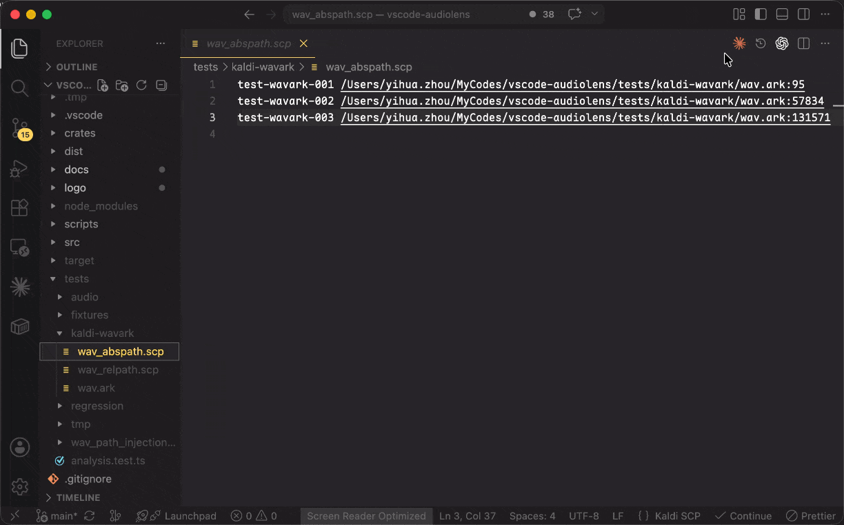 Open Kaldi WAV Ark directly demo