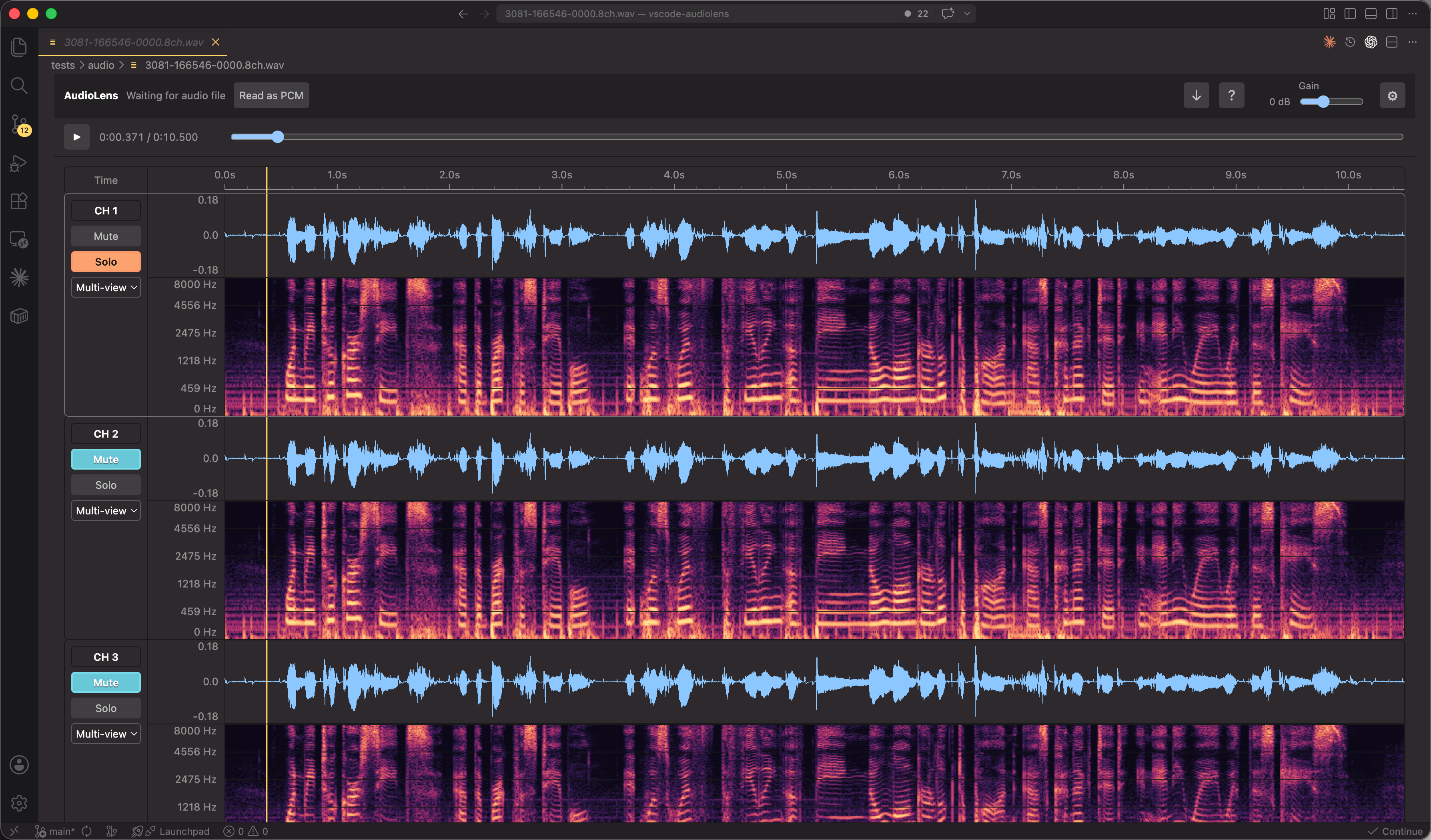 AudioLens multi-channel main screen