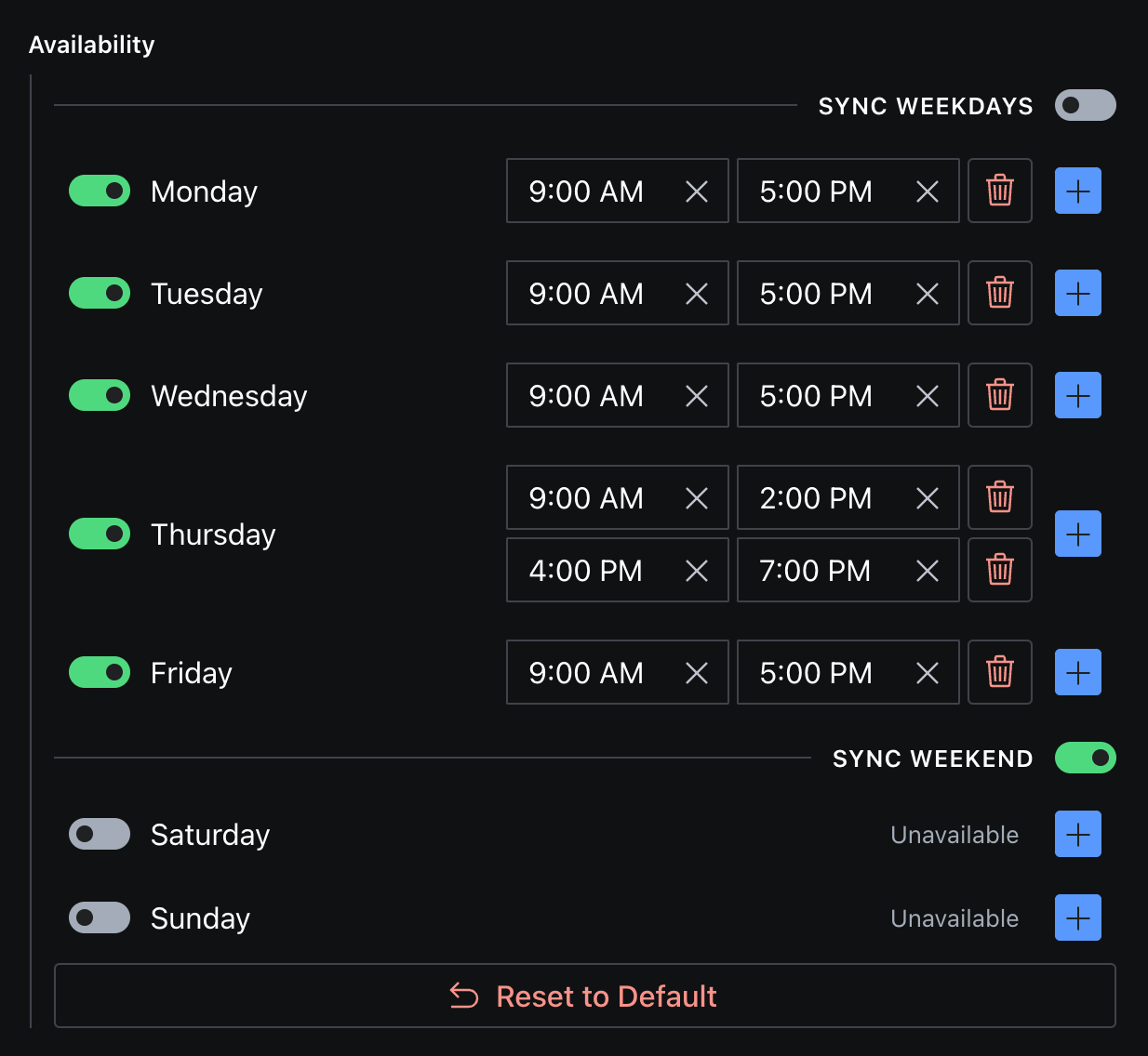 Custom input component showing days of the week and available times