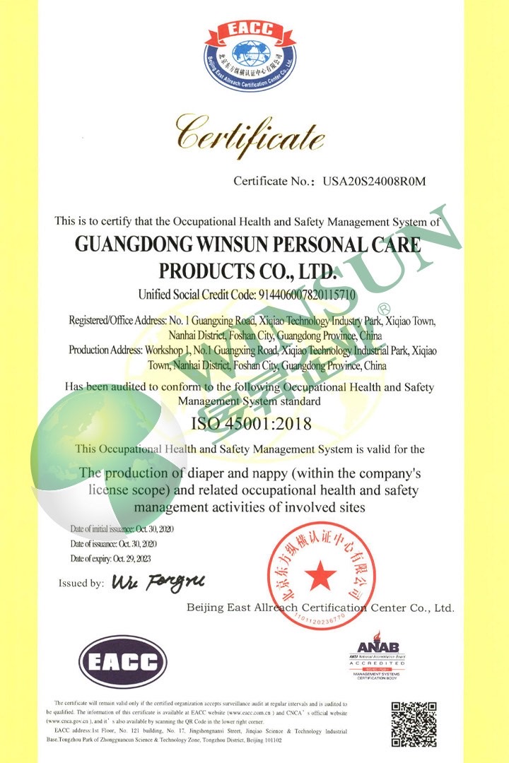 Winsun Certificate ISO 45001:2018