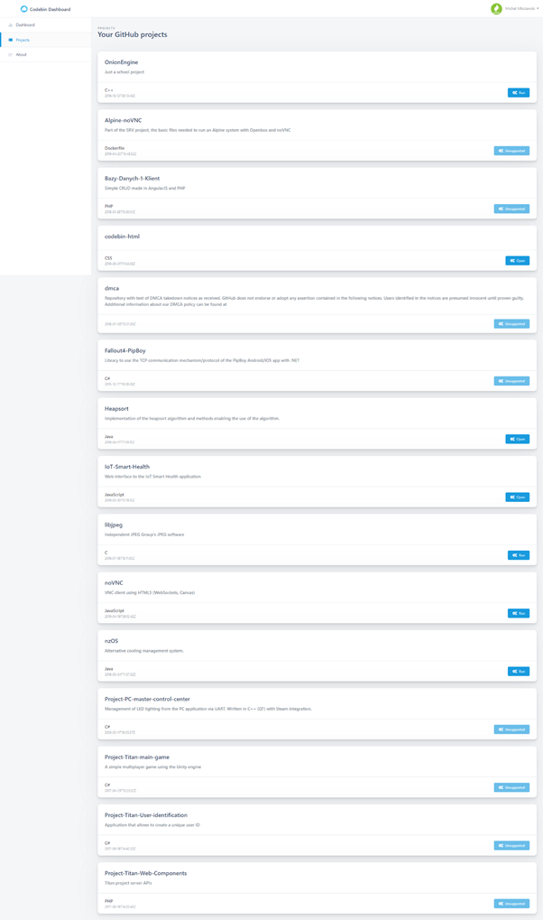 View of all available repositories