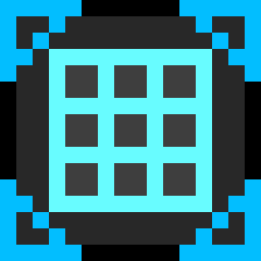 High contrast extended logo. It pictures a crafting table made with bright blue and dark gray instead of the usual browns