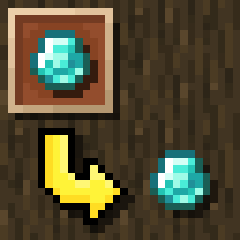 Invisible Frames logo. It pictures a diamond in an item frame, and then an arrow pointing to a diamond that appears to not be in an item frame